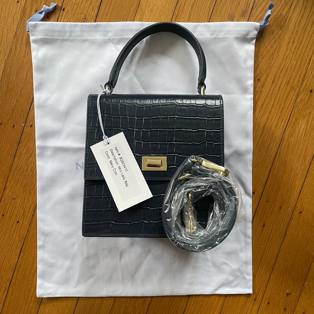 Neely & Chloe Mini Lady Bag Croc Embossed, NAVY,  NWT - Picture 2 of 5
